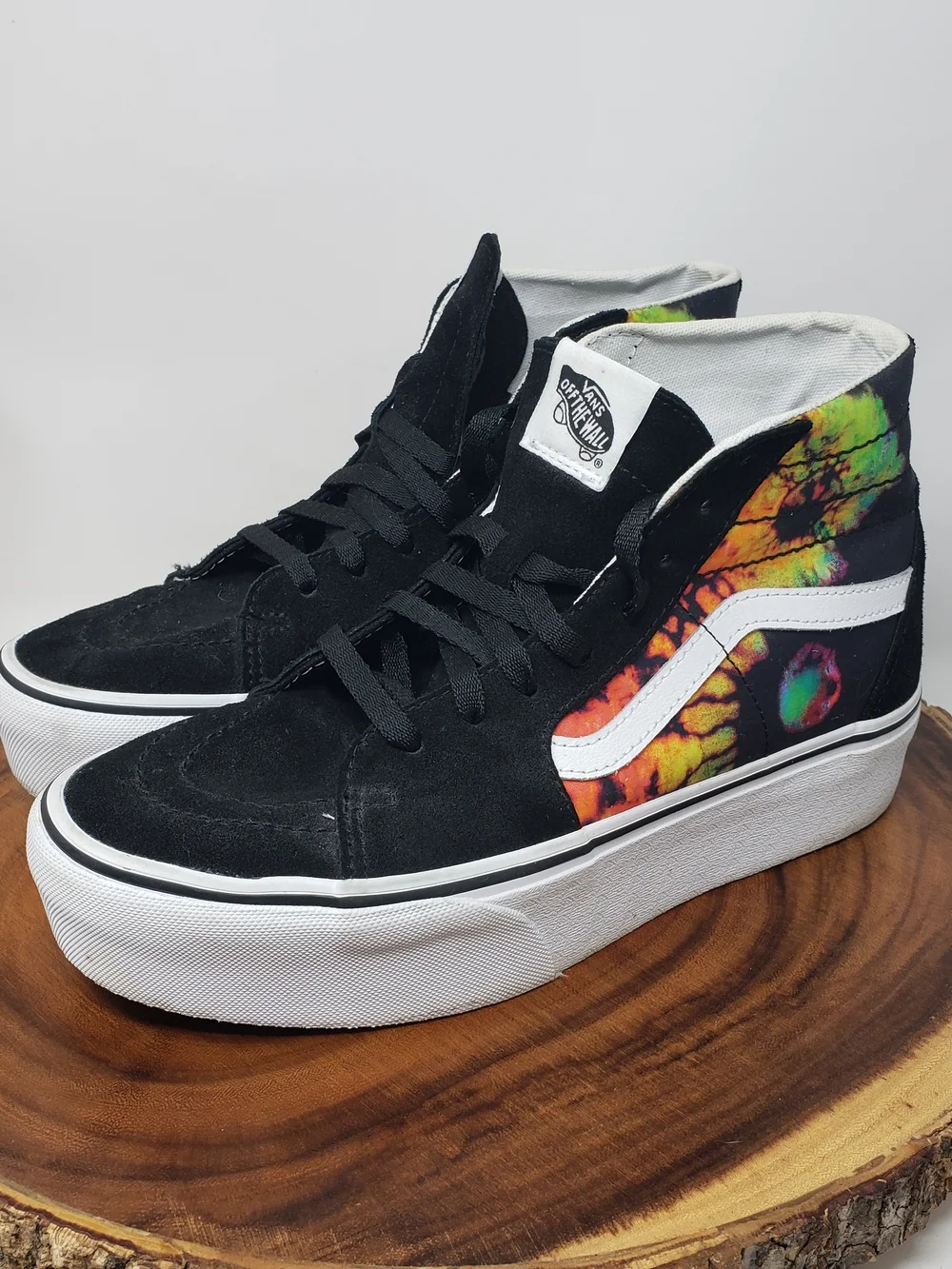 Vans Black High-Top Sneakers with Multicolor Tie-Dye Panels
